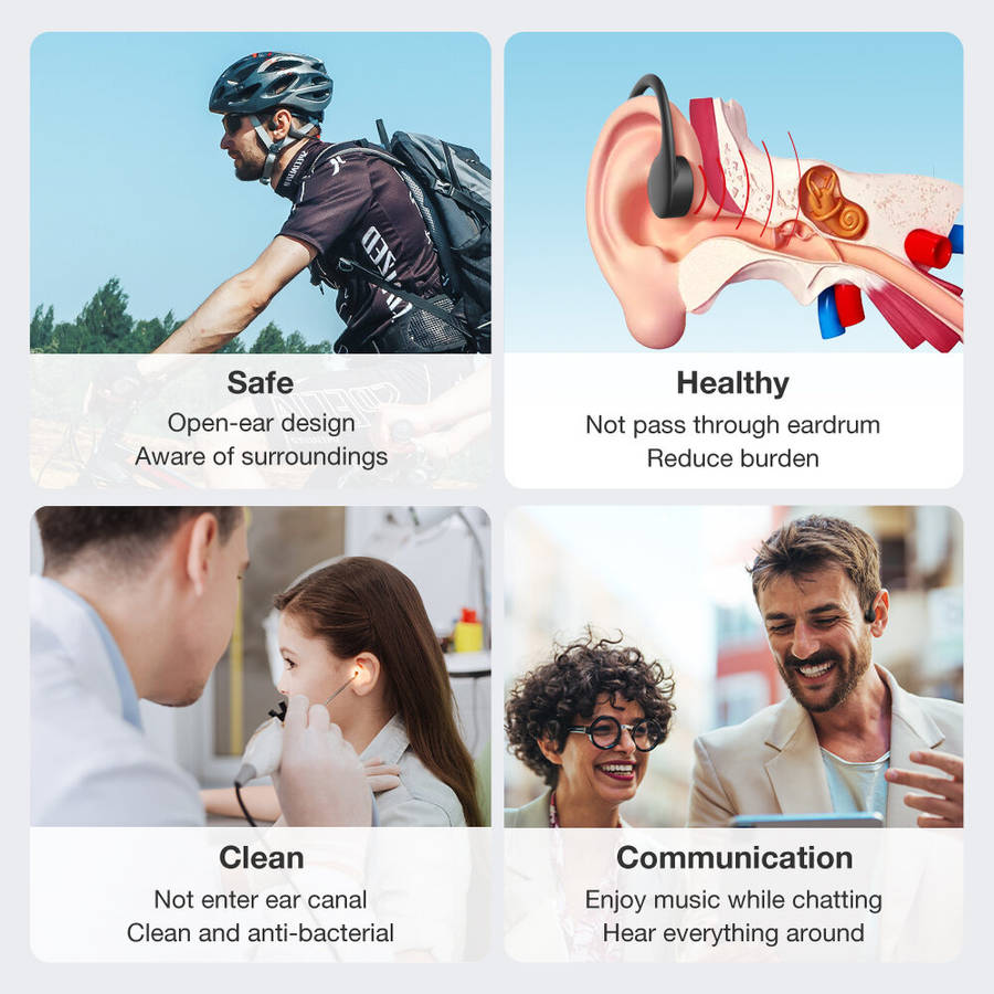 2Pcs - BlitzWolf BW-BTS8 bluetooth Earbuds Bone Conduction Earphone Built-in 32GB Memory IPX8 Waterp