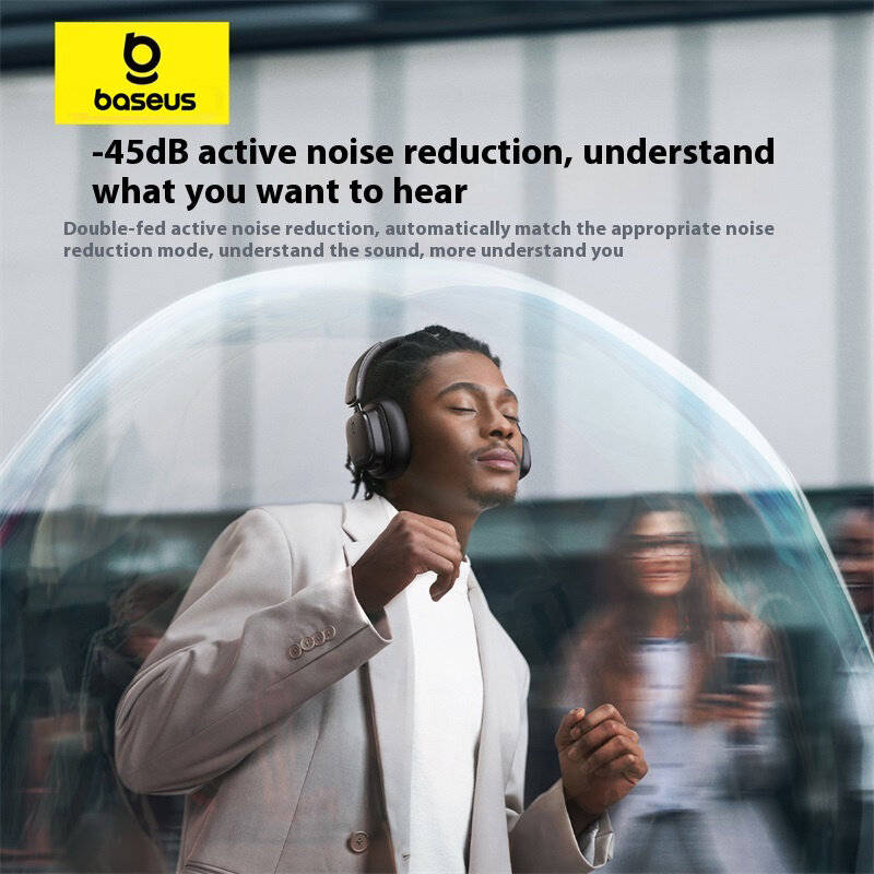 Black - Baseus Bowie H1s Pro ANC Headset bluetooth 5.4 Headphone -45dB Active Noise Cancelling Dual