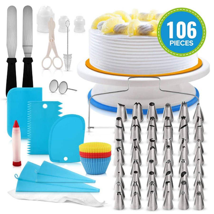 106 PCS Set Multi-color DIY Cake Decorations Turntable Icing nozzles Mould Spatula Bags Tools Kit Fo