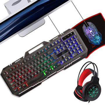 Bakeey Gaming Headphone with Keyboard Mouse Pad Wired LED RGB Backlight Bundle Set