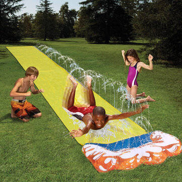 488x71cm Inflatable Water Slide Large Double Racer Pool Kids Water Play Racer with Slide Board Surfi
