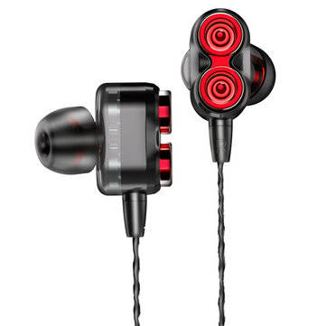 Bakeey Wired Earphone HIFI Stereo Dual Dynamic Noise Reduction Earbuds 3.5MM Sports ... (COLOR: RED)
