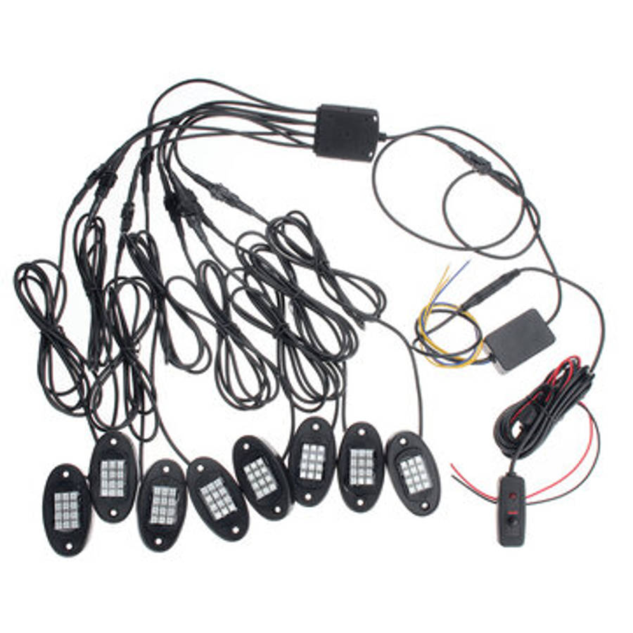 8pcs RGB LED ROCK Light Under Glow Voice Controller Muti-Channel Off-road Car