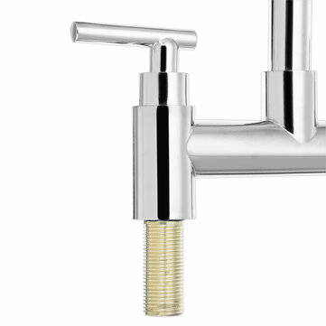 Modern Dual Lever Chrome Kitchen Sink Faucet Hot Cold Mixer Taps Deck Mounted Tap 2 Hole