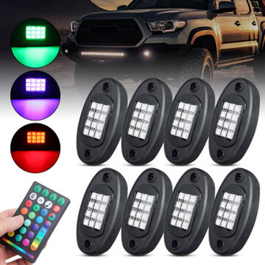 8pcs RGB LED ROCK Light Under Glow Voice Controller Muti-Channel Off-road Car