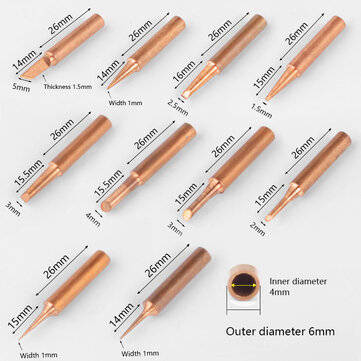 Handskit 15Pcs Pure Copper Solder Iron Tip 900M Tip for Soldering Rework Station Solder Tips