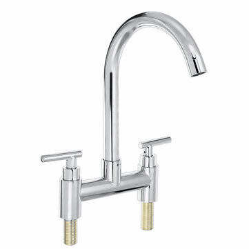 Modern Dual Lever Chrome Kitchen Sink Faucet Hot Cold Mixer Taps Deck Mounted Tap 2 Hole