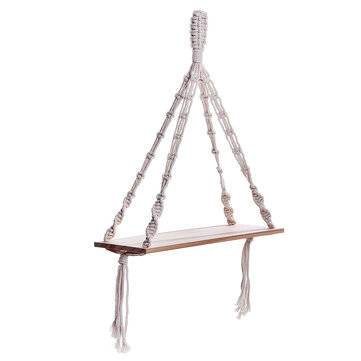 Bohemia Macrame Woven Wood Mount Shelf Tapestry Tassel Wall Hanging Storage Rack Home Office Decorat