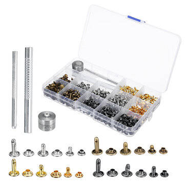 840Pcs Leather Craft Double Cap Rivets Tubular Metal Studs Fixing Tools Kit