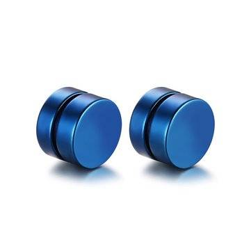 Punk Magnetic No Pierced Men`s Earring Stainless Steel Round (COLOR.: BLUE)