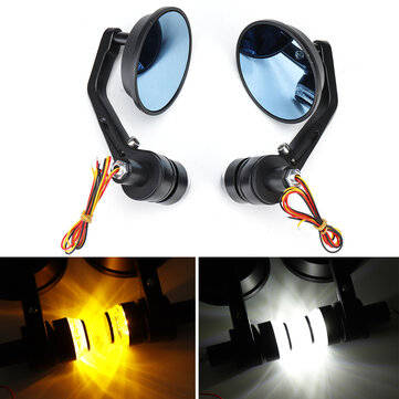 2Pcs 7/8`` Handbar Motorcycle Side Rearview Mirrors Bar End Turn Signals Light