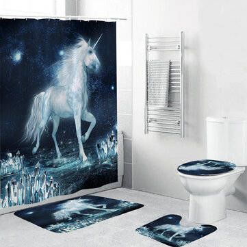 Bathroom Shower Curtain Toilet Cover Cushion Non-slip Carpet Cover Unicorn Print W... (TYPE2: TYPE1)