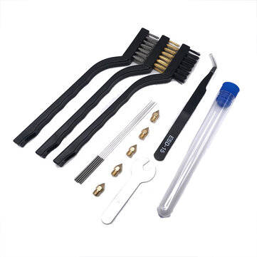Heated Bed Nozzle Cleaning Brush Set + Curved Nose Tweezers + 0.4mm Nozzle Cleaning Needle*5pcs +  0