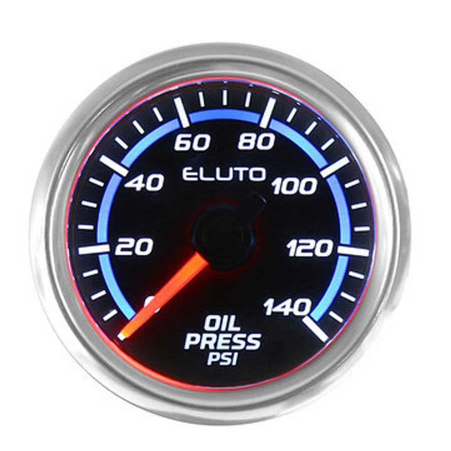 2`` 52mm 0-140PSI Oil Pressure Gauge Blue LED Black Face Auto Car Meter + Sensor