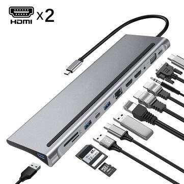Bakeey 12 In 1 Triple Display USB Type-C Hub Docking Station Adapter With Dual 4K HDMI Display / 108
