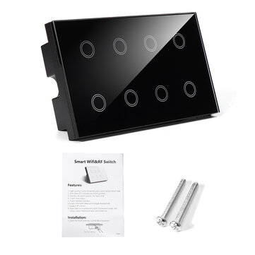 MAKEGOOD Tuya Smart Life APP Control WIFI Switch UK 110-240V Crystal Glass 8 Gang... (COLOR.: BLACK)