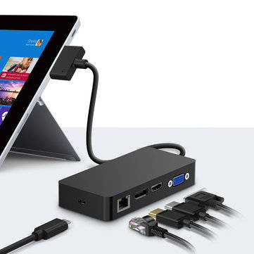 ROCKETEK SH701 USB Hub Card Reader Docking Station for Surface Pro 4/5/6 with RJ45 LAN DP HD VGA USB