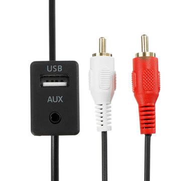 Car Stereo 3.5mm AUX Socket Cable Female To 2 RCA Male Car Boat Mot Flush Mount USB