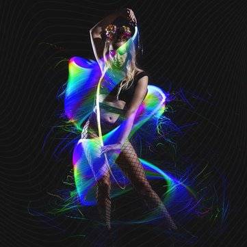 LED Fiber Optic Whip Strip Light 360 RGB Multi-Mode Flashlight Show Music Dance Festival Battery O