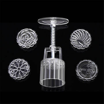 4 Stamps Moon Cake Mould 3D DIY Transparent Round Mooncake Mold Mid-autumn Festival Baking Accessori