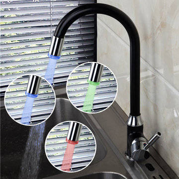 Black Plating Kitchen Sink Hot Cold Faucet Single Handle LED 3 Colors Changing Basin Mixer Tap
