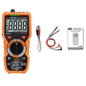 PEAKMETER Digital Multimeter PM18C with True RMS AC/DC Voltage Resistance Capacitance Frequency Temp