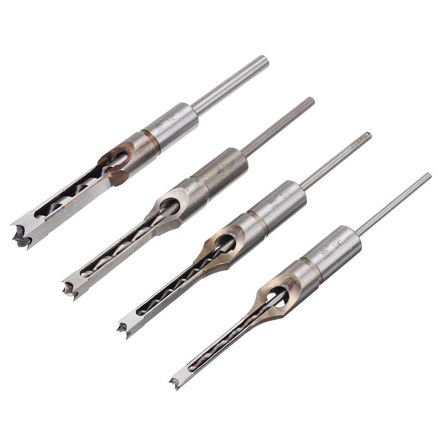 Drillpro 4pcs Square Hole Drill Bits Woodworking Auger Mortising Chisel Set Kit