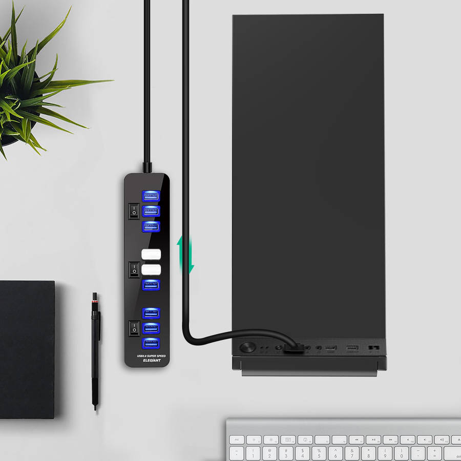 10 Port Usb Hub 9 Port Usb3.0 Data Hub + 1 Smart Charging Port With On/Off Switches Power Adapter 5V