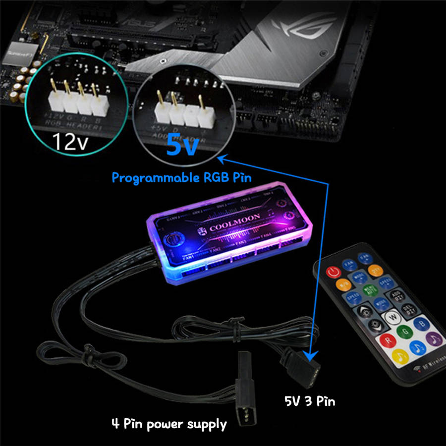 COOLMOON AURA SYNC Cooling Fan Remote Control RGB  Remote Controller Music Color Switching Brightnes