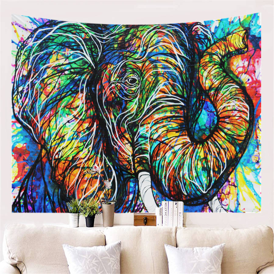 Colorful Dye Elephant Tapestry Wall Hanging Hippie Tapestry Colored Pr