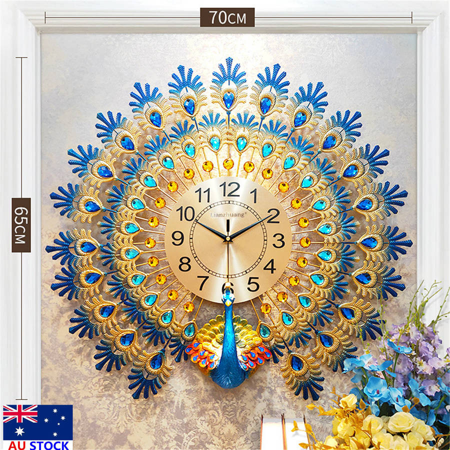 70*65cm Modern Large Peacock Wall Clock Quartz Clock Living Room Mute Home Decor...