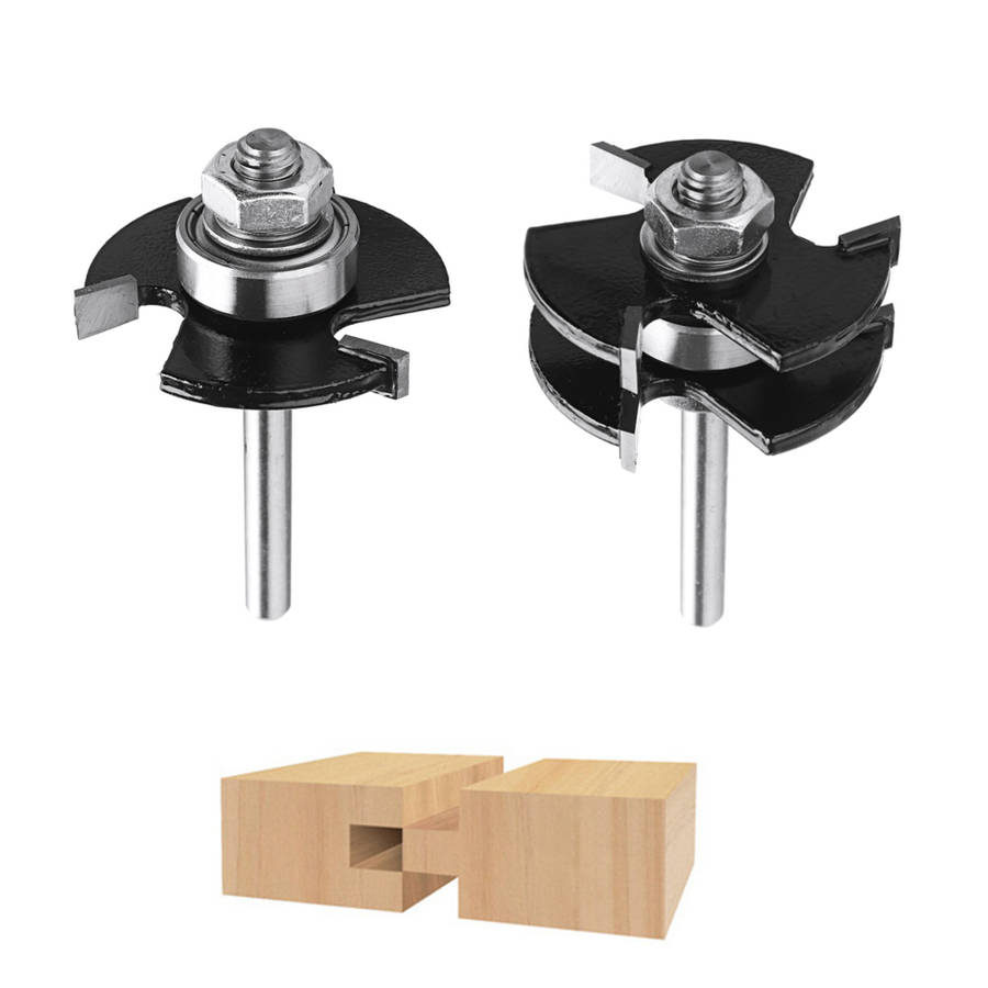 Drillpro 3Pcs 3 Teeth T-shape Tongue & Grooves Router Bit & 45 Degree Lock Miter Router Bit 1/4 Inch