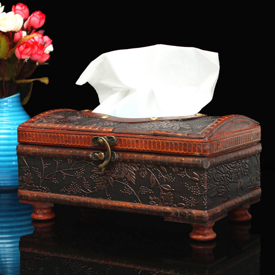 Retro Vintage Wooden Tissue Box Rectangular Paper Cover Case Napkin Holder Gift Kitchen Storage R...