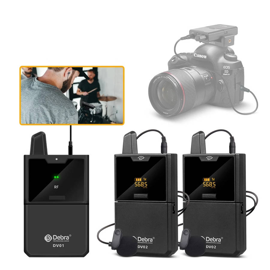 Debra DV01/02 UHF Wireless Lavalier Mic with Monitor Function and Interview Lap