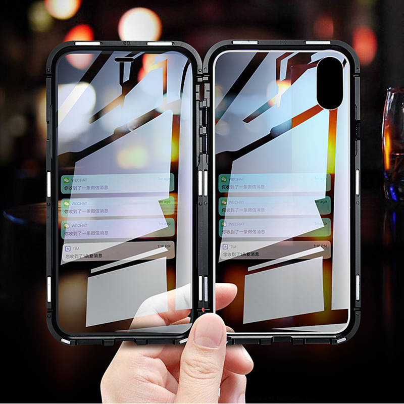 Luphie 360 Front Screen Protector & Back Glass Cover Metal Magne (Apple Model iPhone XR Color Black)