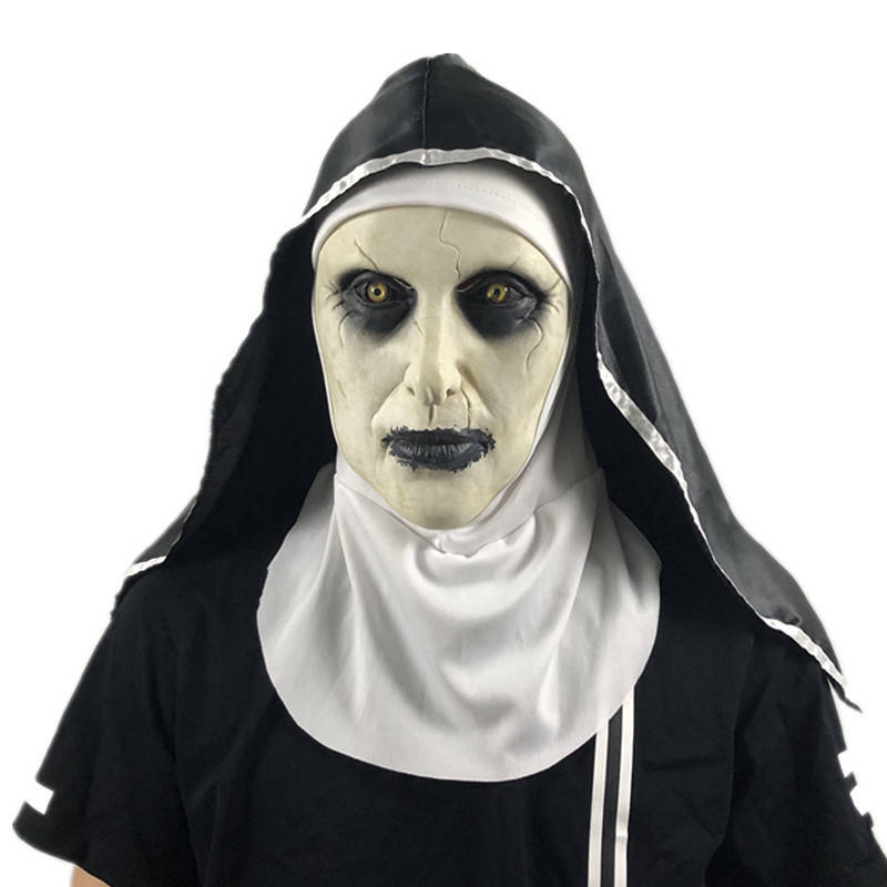 Halloween Scared Female Ghost Headgear Nun Horror Valak Scary Latex Mask Party Trick Props