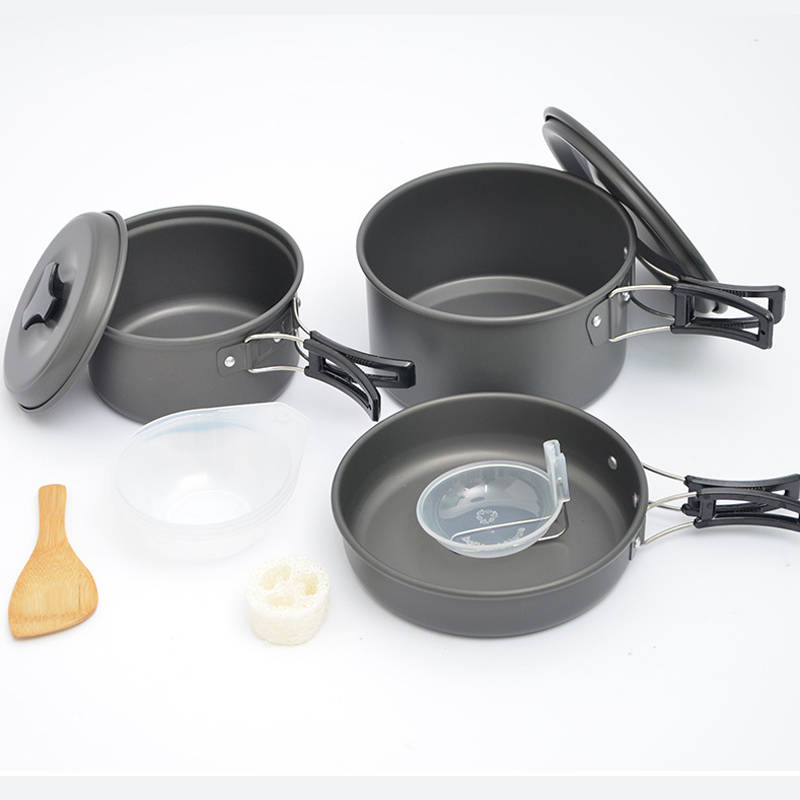 12 Pcs/Set 2-3 People Picnic Tableware Portable Bowl Pot Pan Cookware