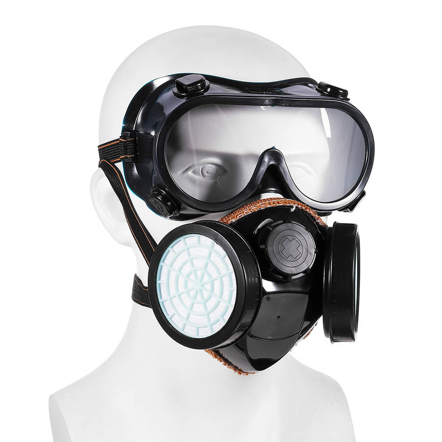 2 in 1 Gas Mask Double Filter Anti Gas Chemical Pesticide Respirator 300Hours Used