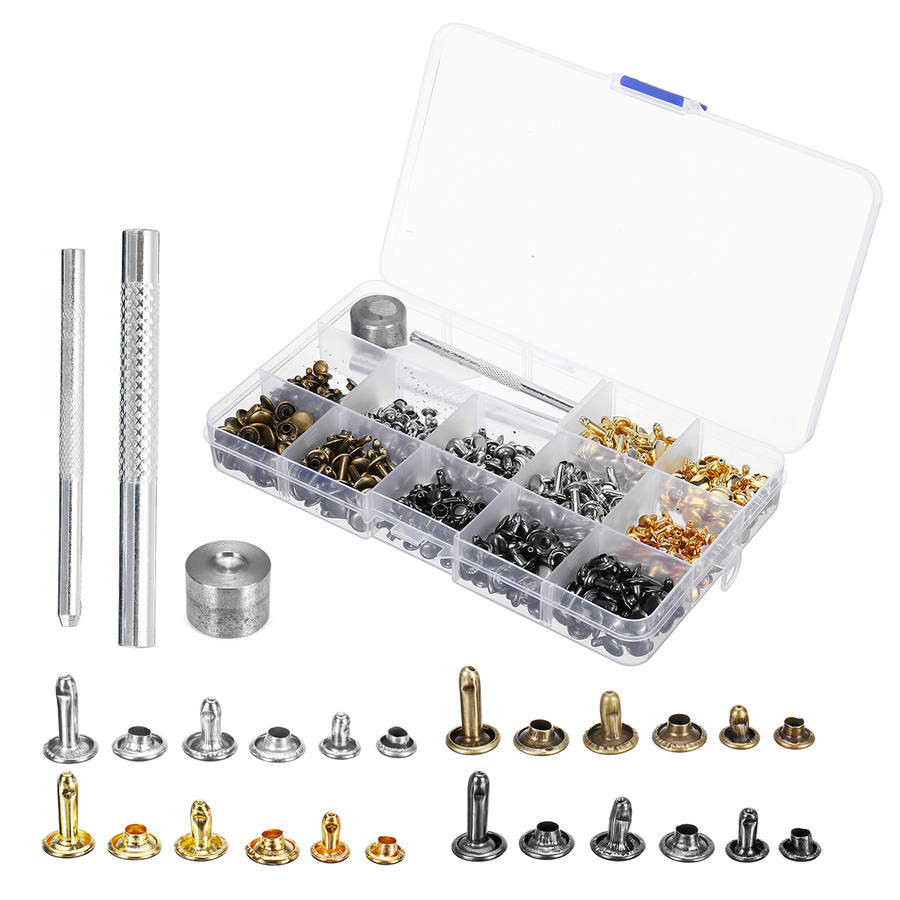 840Pcs Leather Craft Double Cap Rivets Tubular Metal Studs Fixing Tools Kit