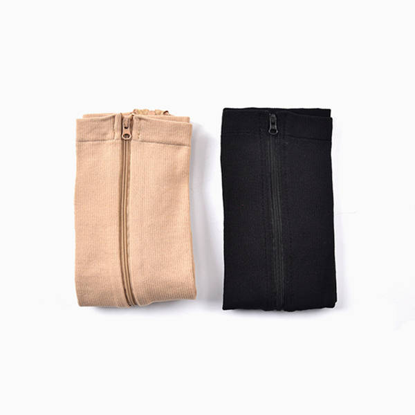 1 Pair Zip Sox Compression Socks Zipper Leg Support Knee Stockings Open Toe (Color Beige SIZE. S)