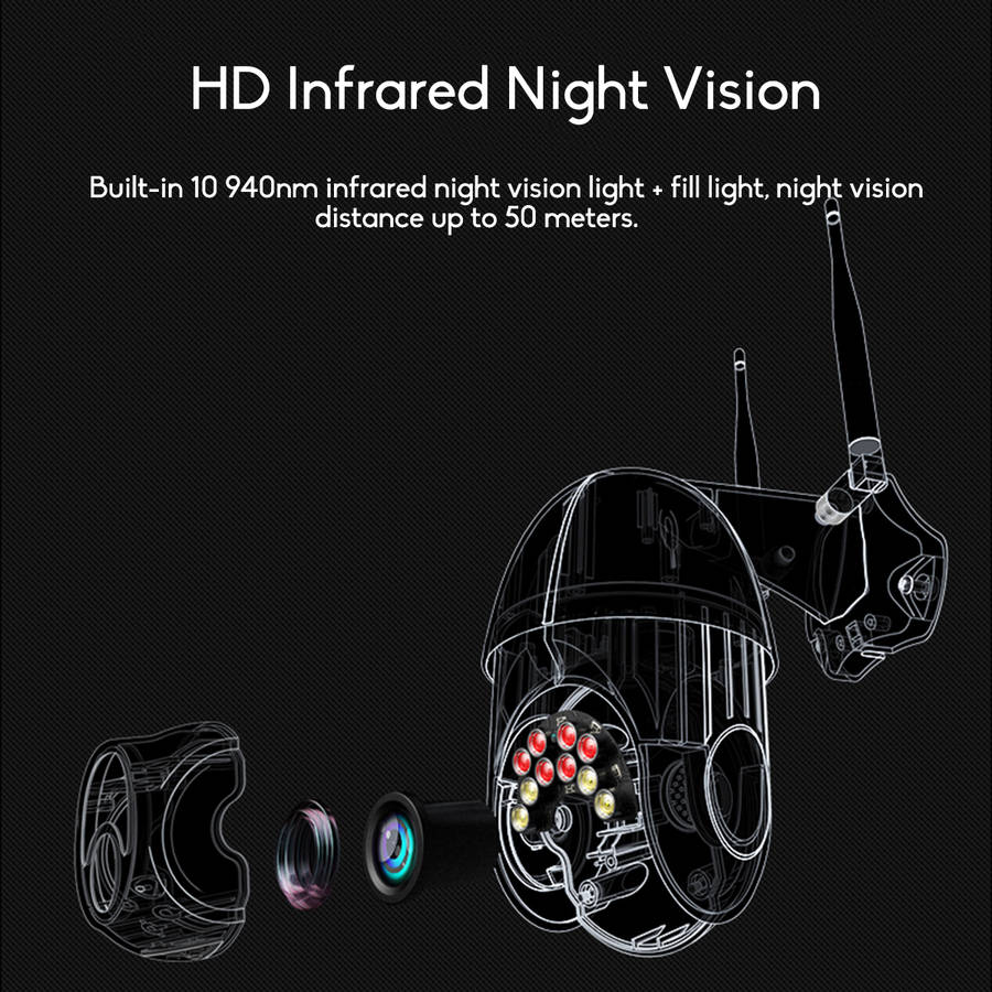New 10LED 5X Zoom HD 2MP IP Security Camera WiFi Wireless 1080P Outdoor PTZ Wate