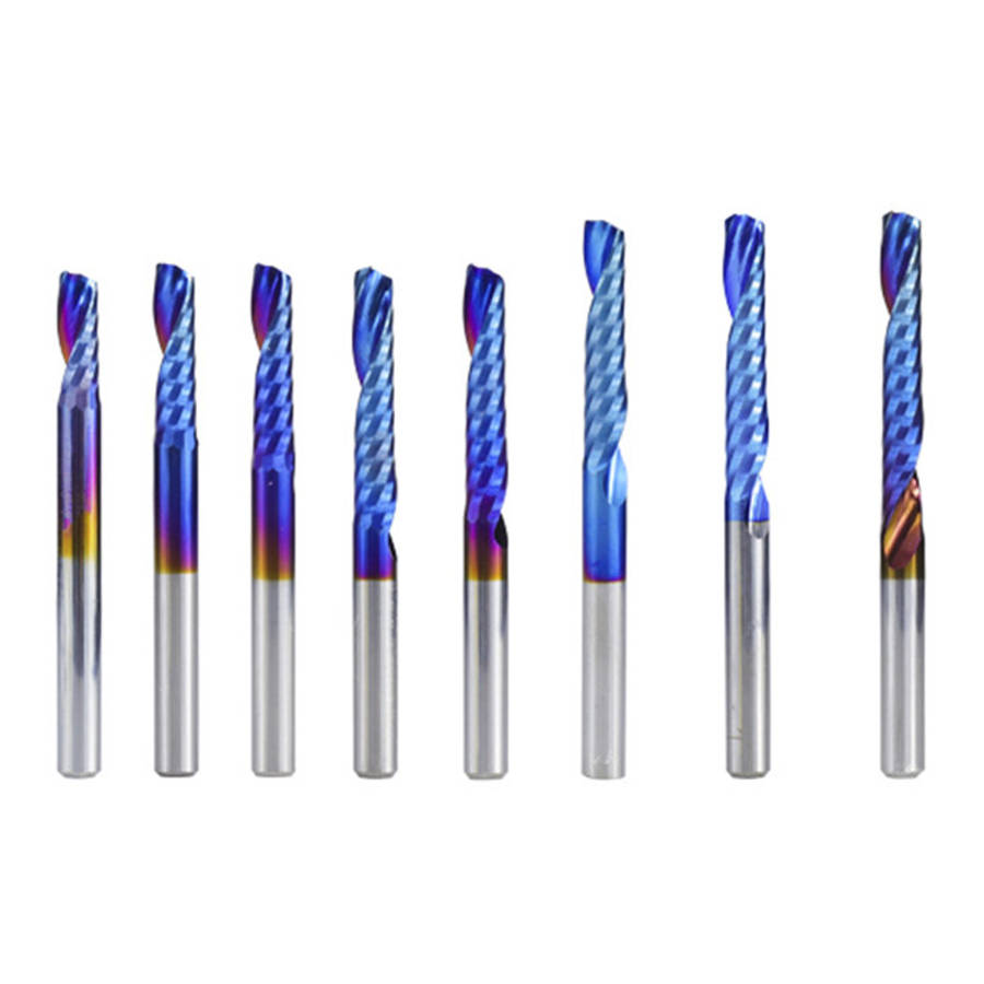 Drillpro 4mm Shank 1 Flute Spiral End Mill Carbide End Mill Blue Nano Coating CNC Router Bit Single