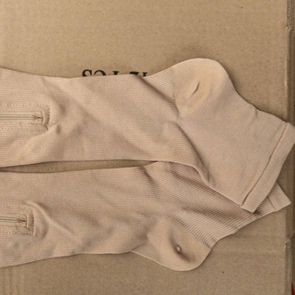 1 Pair Zip Sox Compression Socks Zipper Leg Support Knee Stockings Open Toe (Color Beige SIZE. S)