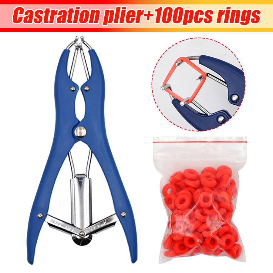 Elastrator Plastic Castration Pliers Tail Docking Dogs Pigs Livestock +100 Bands