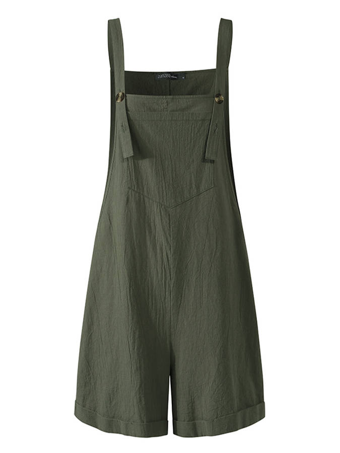 Women Cotton Pure Color Adjustable Straps Casual Jumpsuits With Pocket (Size S Color Off White)