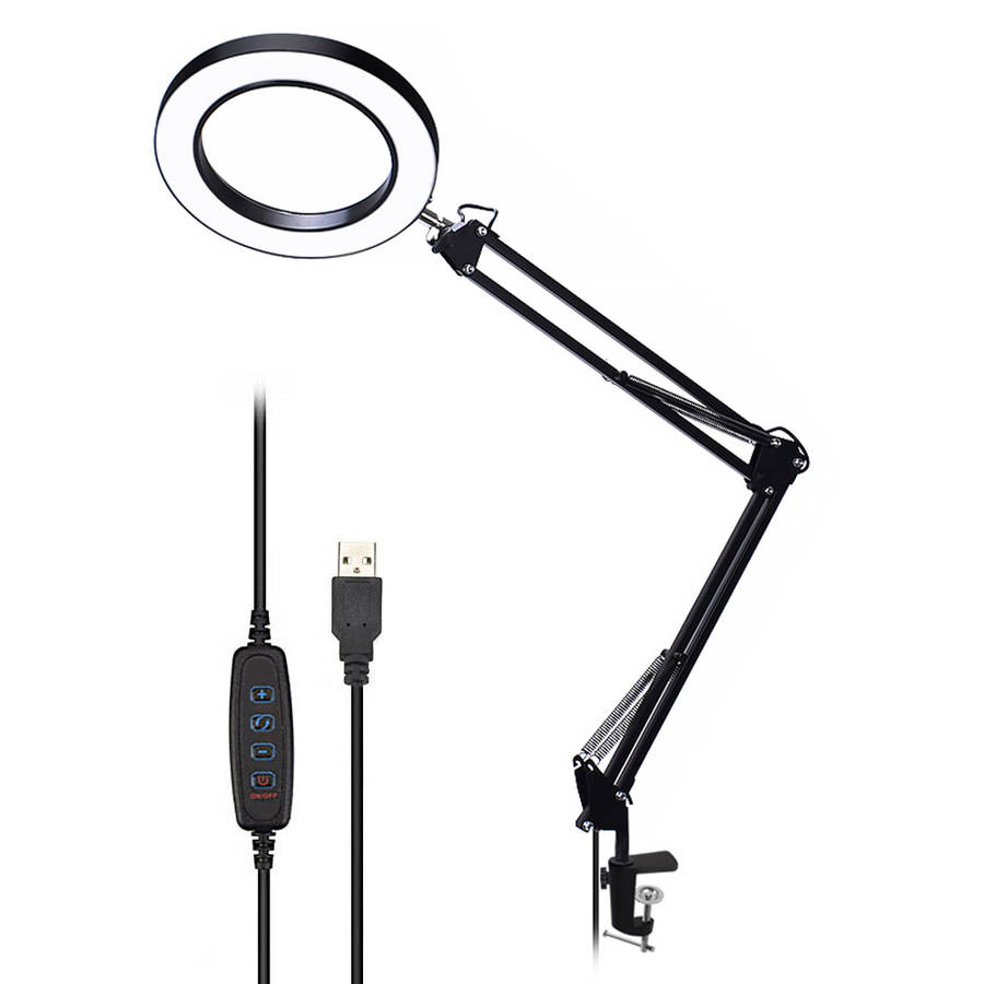 Lighting LED 8X 14W 740mm Magnifying Glass Desk Lamp with Clamp Hands USB-powered LED (Color1 Black)