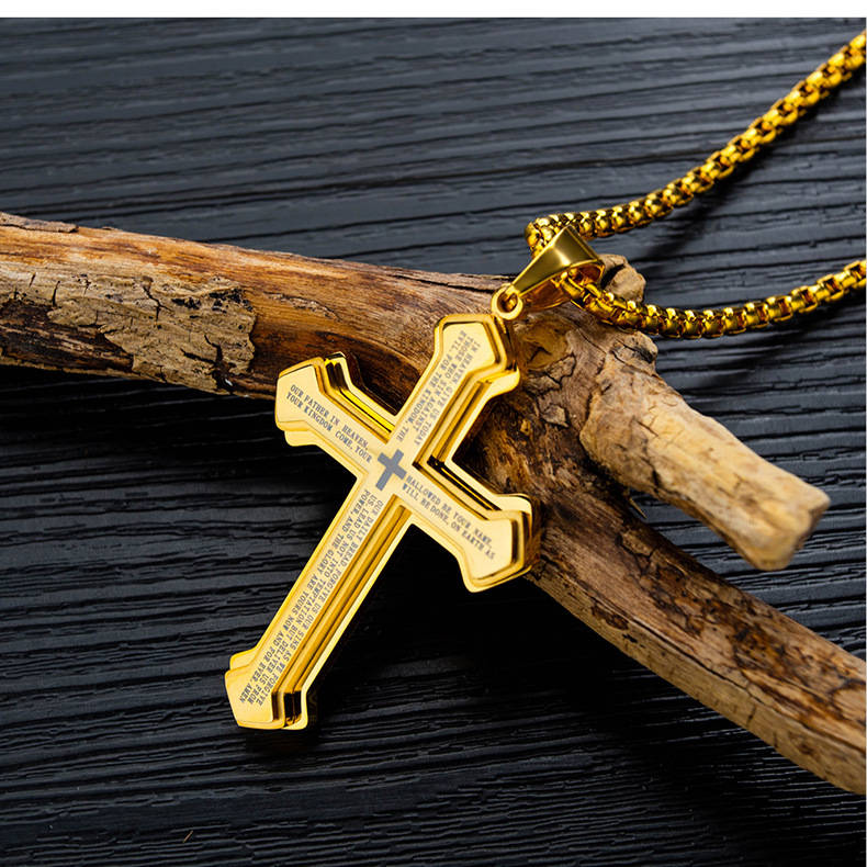 New Three-layered Cross Bible Tide Male Pendant Titanium Steel Men's Necklace
