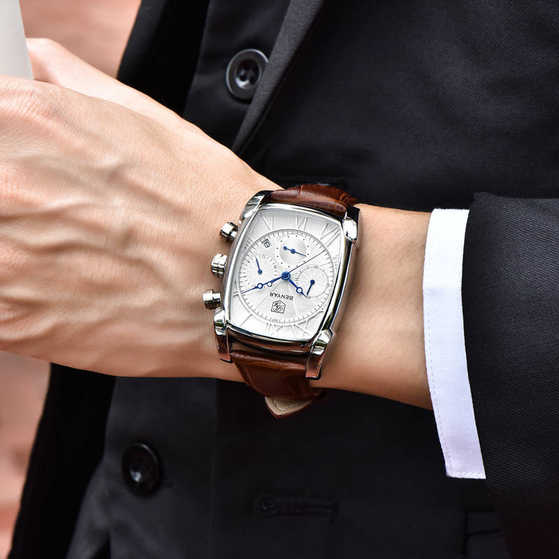 BENYAR 5113M Business Men Watch 3ATM Waterproof Date Display Leather Strap Quartz Watch