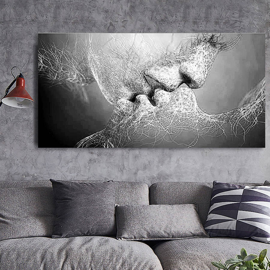 Black & White Love Kiss Wall Art Picture Print Abstract Arts on Paintings For Room Decorations