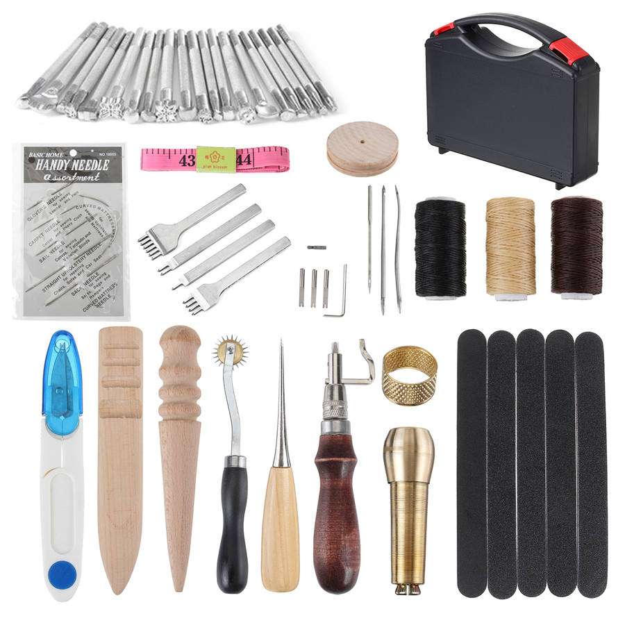 60Pcs Professional Leather Craft Tools Kit for Hand Sewing Stitching Working Wheels (Type Option 2)